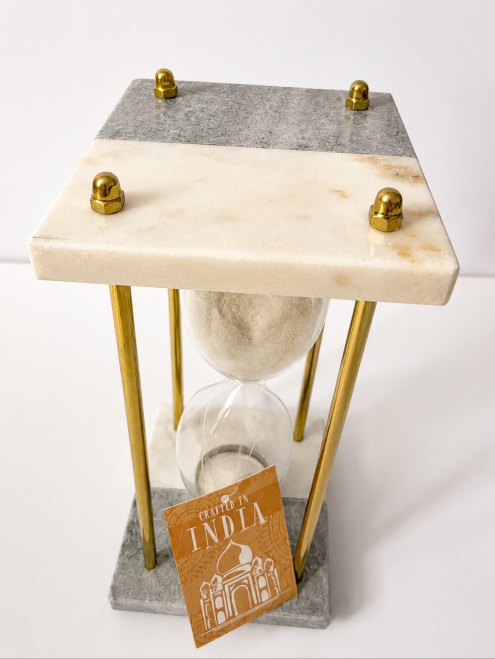 NWT India By Ink Two Tone Gold Marble Hourglass Sand Timer Decor Sz 9" H - Picture 4 of 8